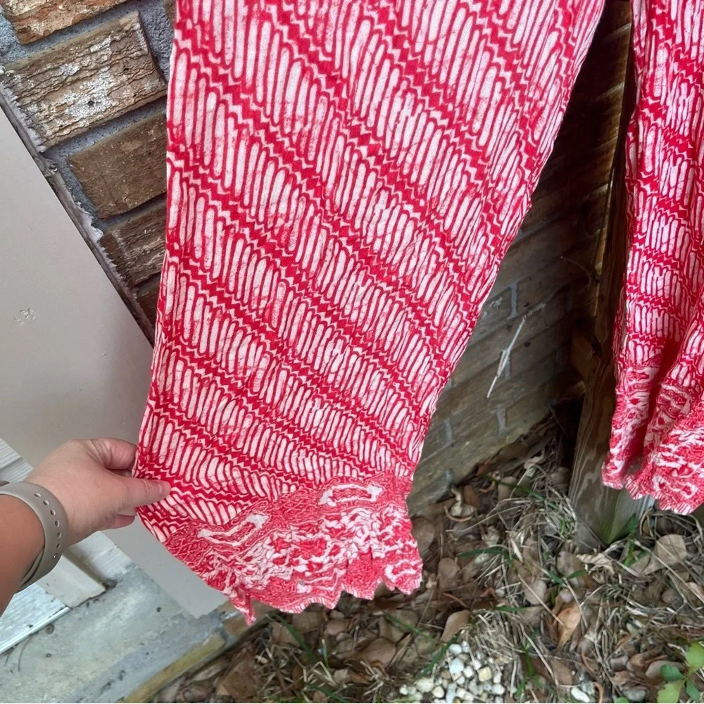 Free People Red Patterned Strapless Jumpsuit